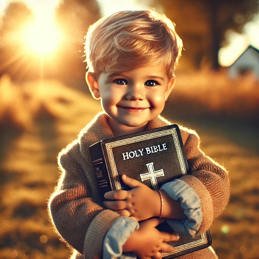 A child holding a Bible, symbolizing the joy and simplicity of starting to hear God’s voice.