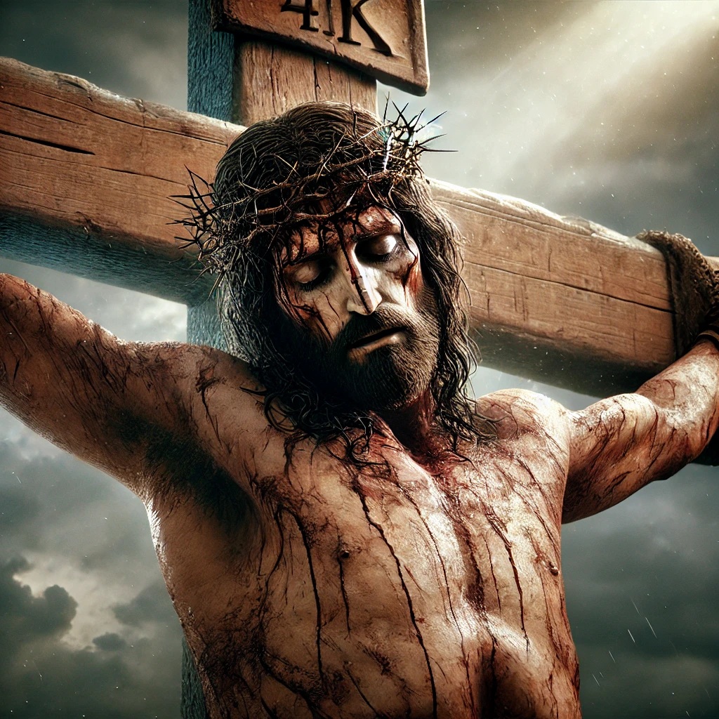 Jesus on the cross, symbolizing the ultimate act of love and sacrifice for humanity's redemption.