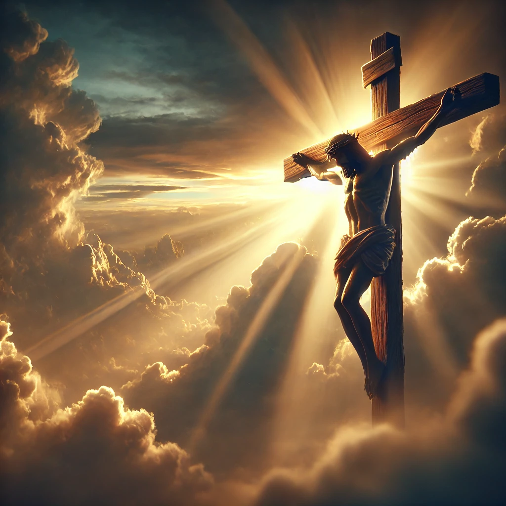 Jesus Christ on the cross, symbolizing His sacrifice for humanity's sins and the ultimate act of love and redemption