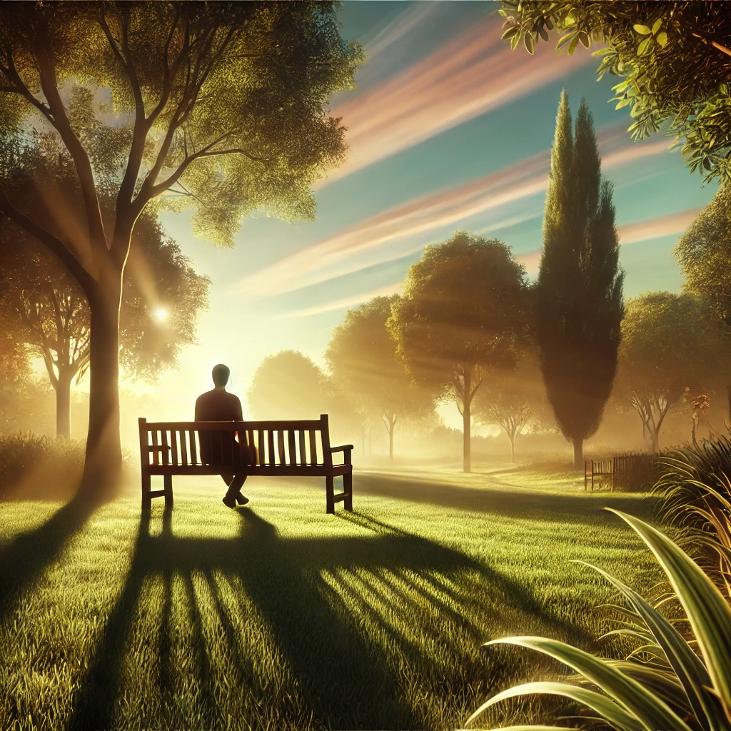 A person sitting alone on a bench in quiet reflection, symbolizing the journey of healing and honouring difficult parents.