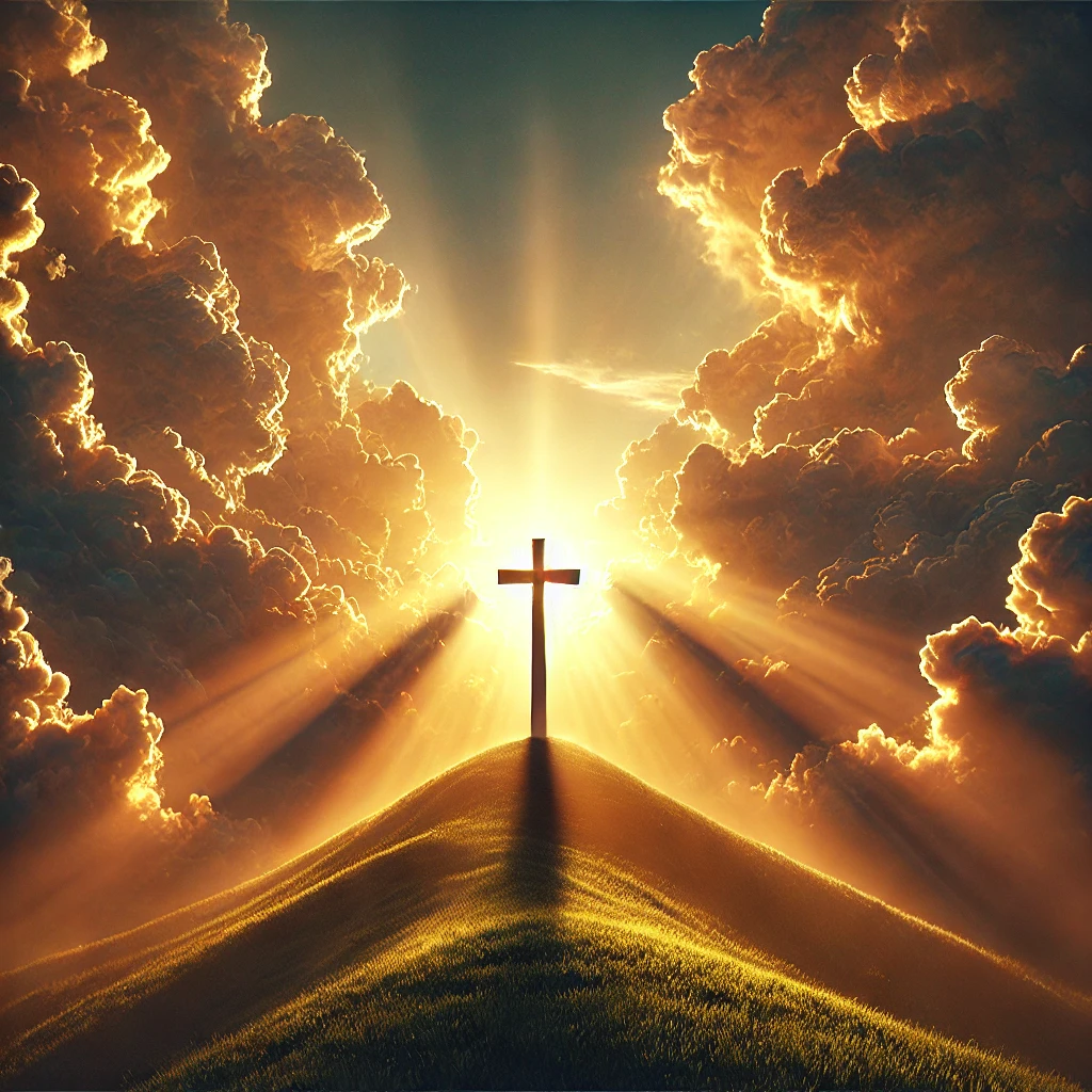 A cross illuminated by sunlight, symbolizing God’s grace and forgiveness.