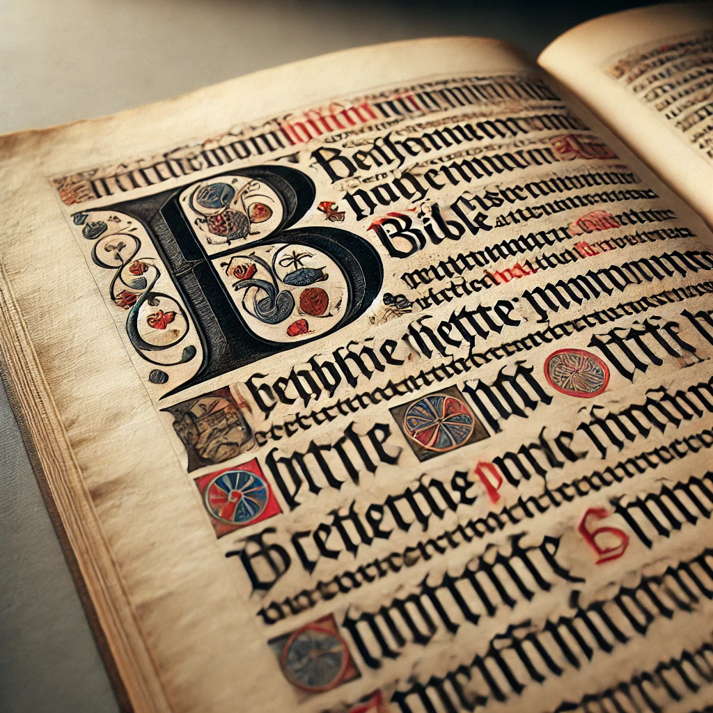 A page from the Gutenberg Bible, representing the first major printed version of the Bible.