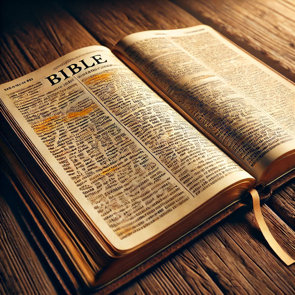 An open Bible with highlighted verses, revealing the foundation of Christian values.