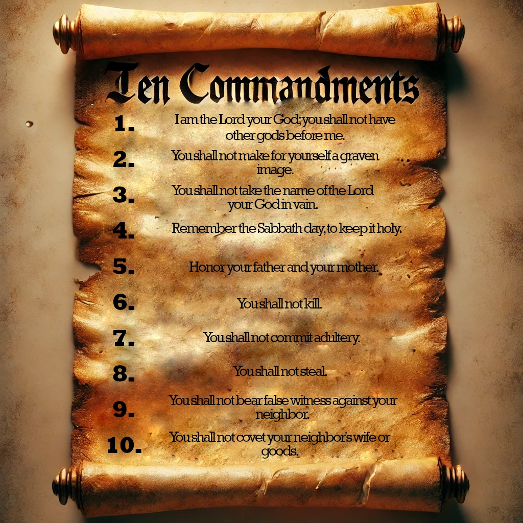 A scroll listing the 10 Commandments, reflecting their biblical origins and timeless wisdom.