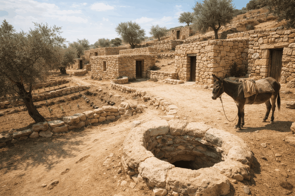 Reconstruction of a small agrarian village in Nazareth typical of 1st-century Galilee.