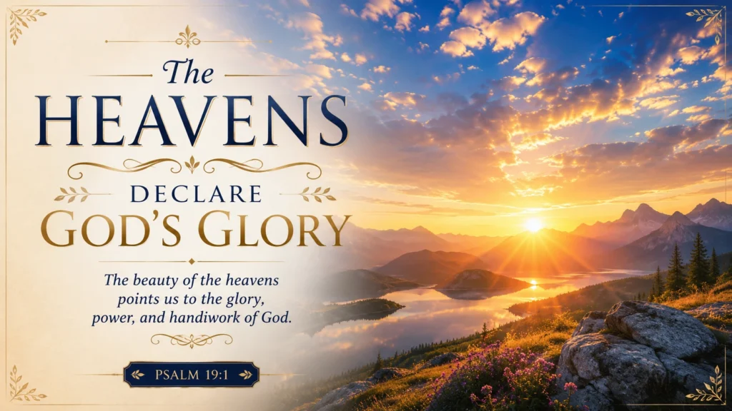 Star-filled sky or glowing sunrise representing Psalm 19:1 and the heavens declaring the glory of God.