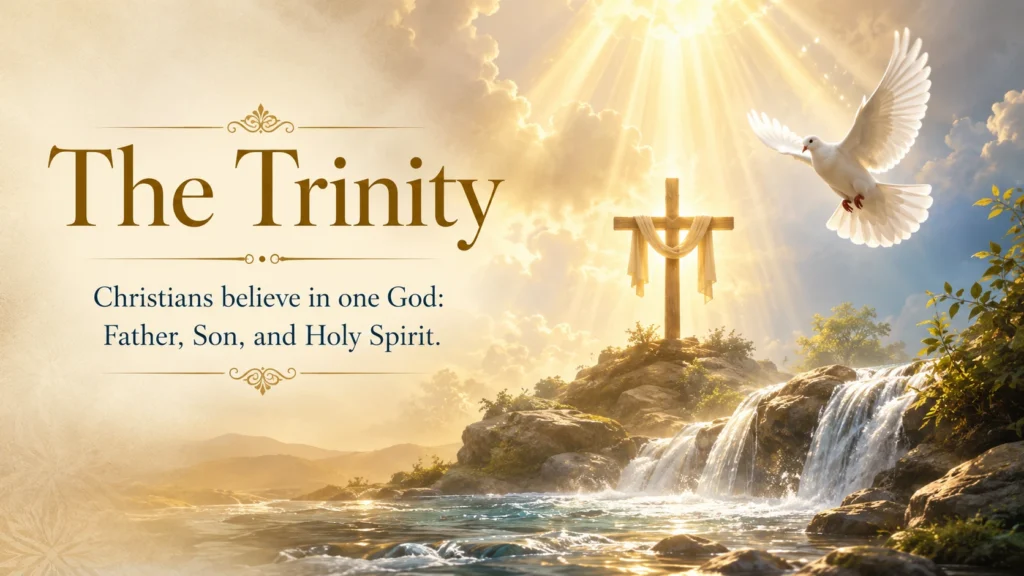 Symbolic Christian image representing Father Son and Holy Spirit.