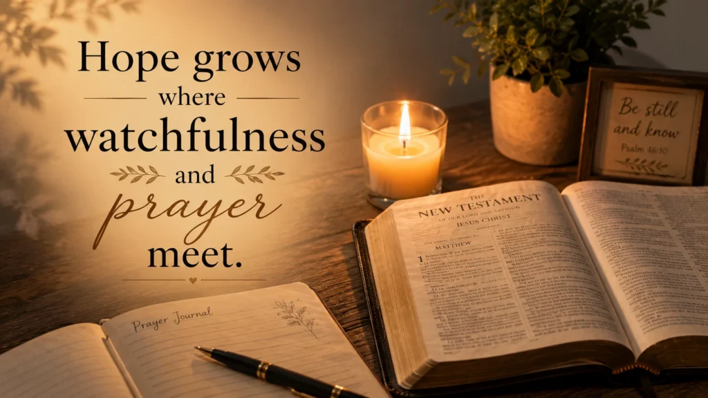 Lit candle beside an open New Testament and journal on a wooden desk.